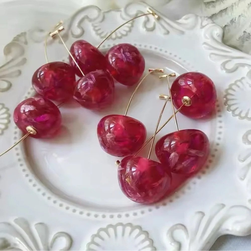 Pink Cherry Gold Drop Earrings - Picture 5 of 10